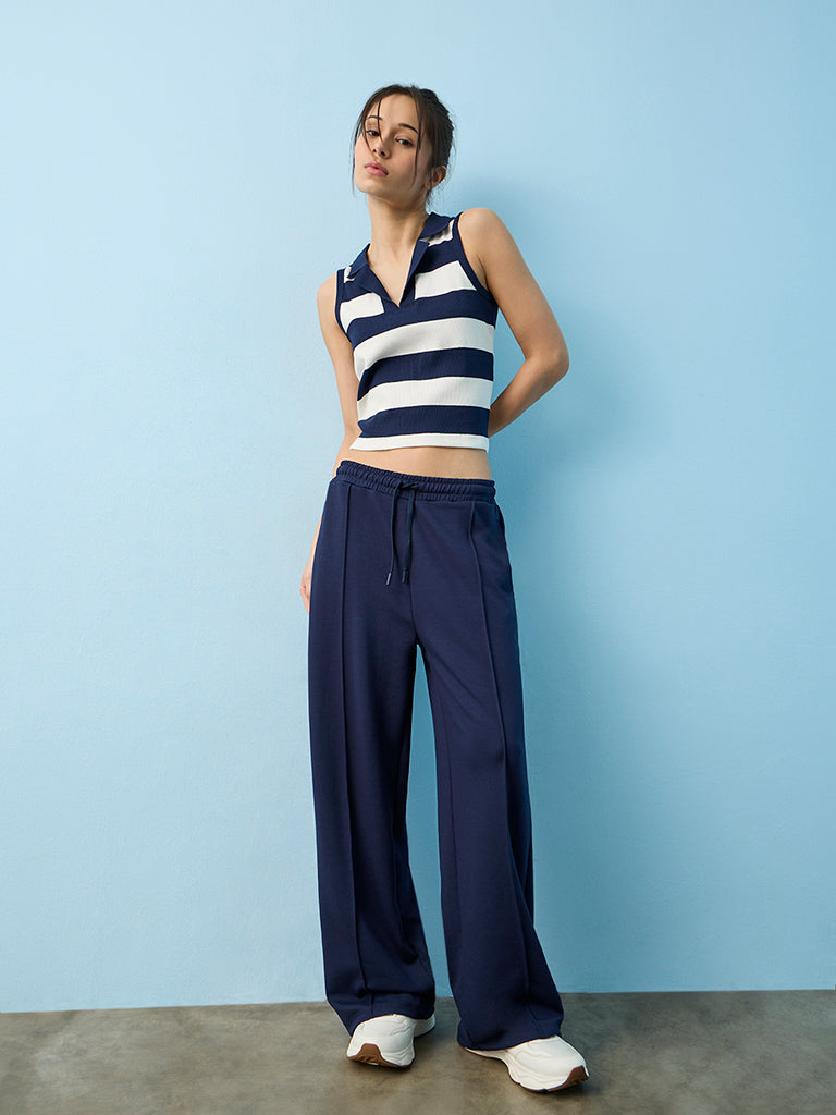 Nuoflexx Navy Pipeline-Detailed High-Rise Track Pants