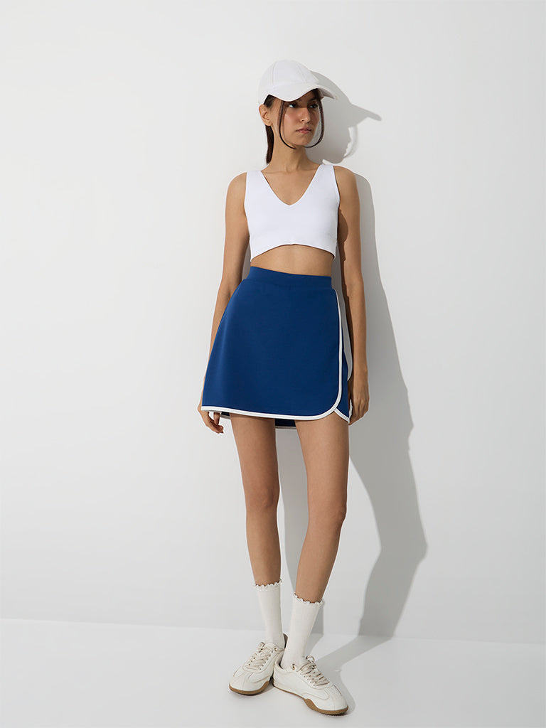 Nuoflexx Blue Piping-Detail High-Rise Skirt