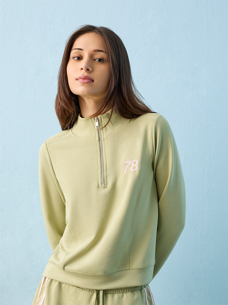 Nuoflexx Light Green Numerical-Detail Sweatshirt