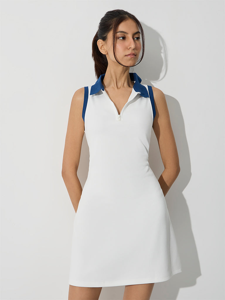 Nuoflexx White Contrast-Detailed A-LineTennis Dress