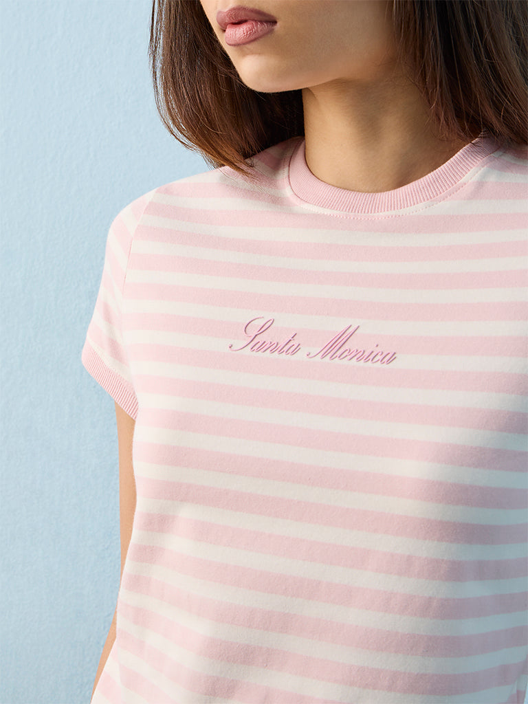 Nuoflexx Pink Striped Cotton-Blend T-Shirt