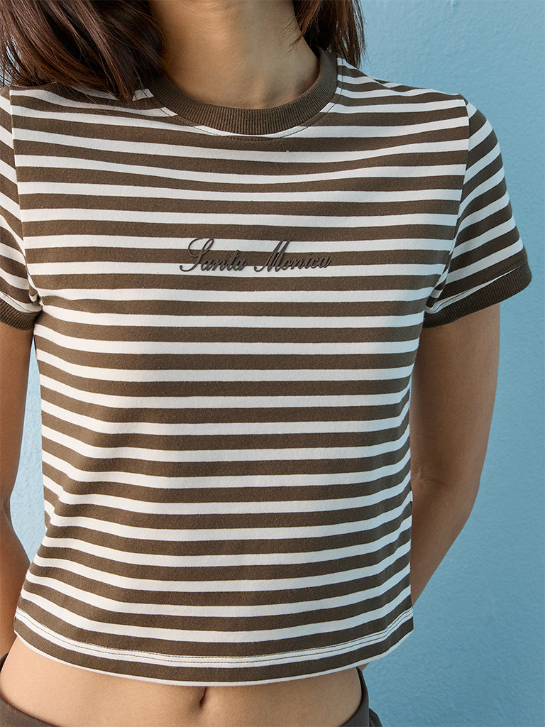Nuoflexx Olive Striped Cotton-Blend T-Shirt
