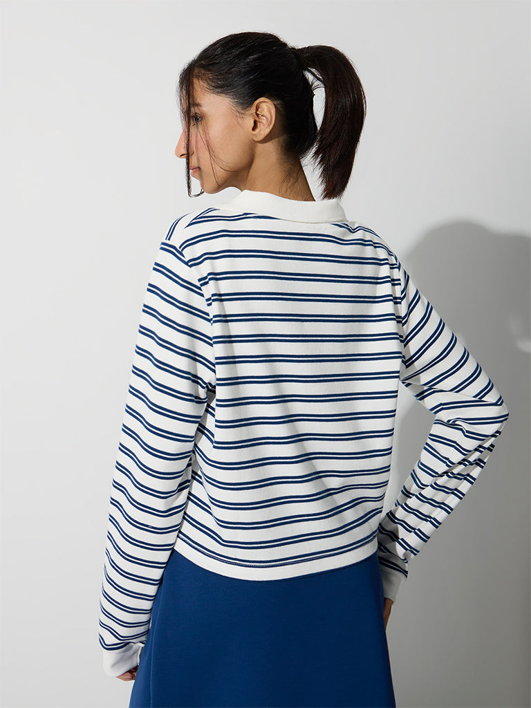 Nuoflexx Blue and White Striped Cotton T-Shirt