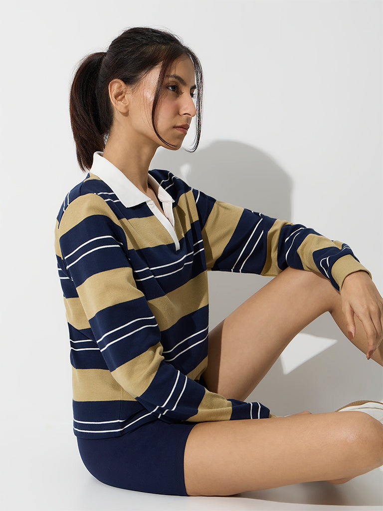 Nuoflexx Navy Striped Cotton T-Shirt