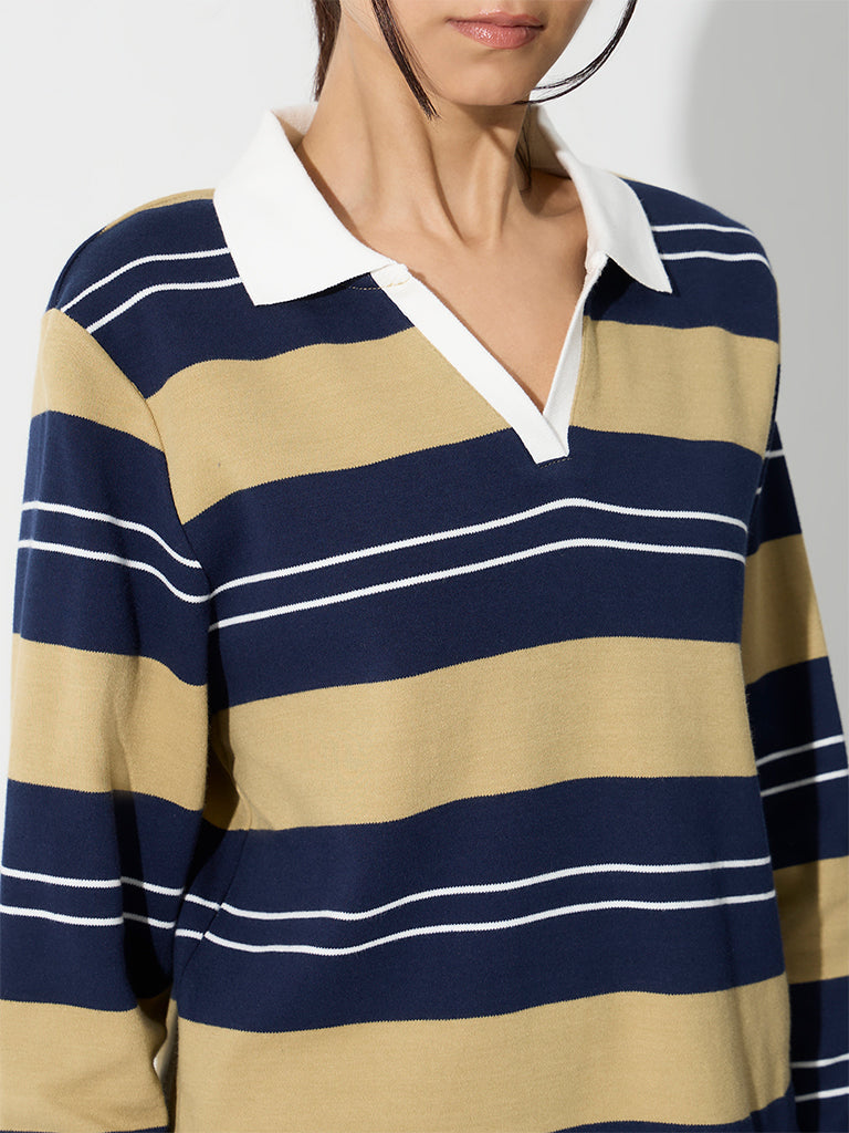 Nuoflexx Navy Striped Cotton T-Shirt
