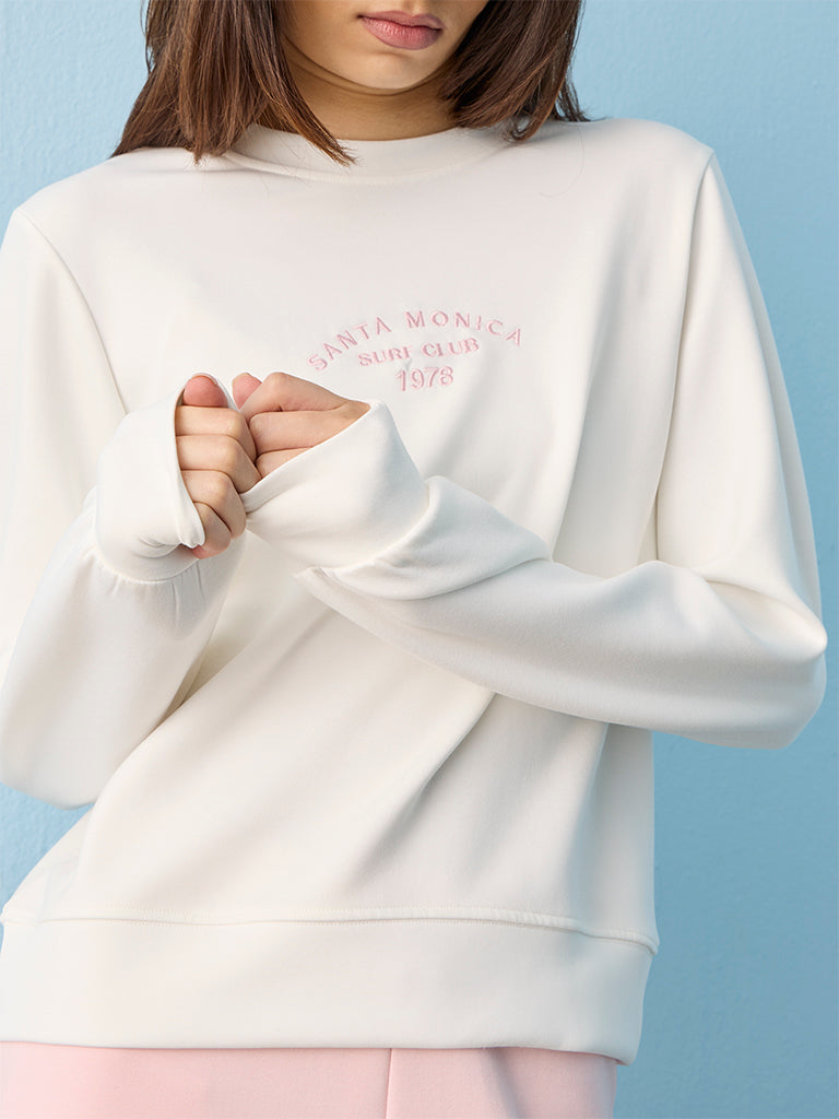 Nuoflexx White Text Embroidered Sweatshirt