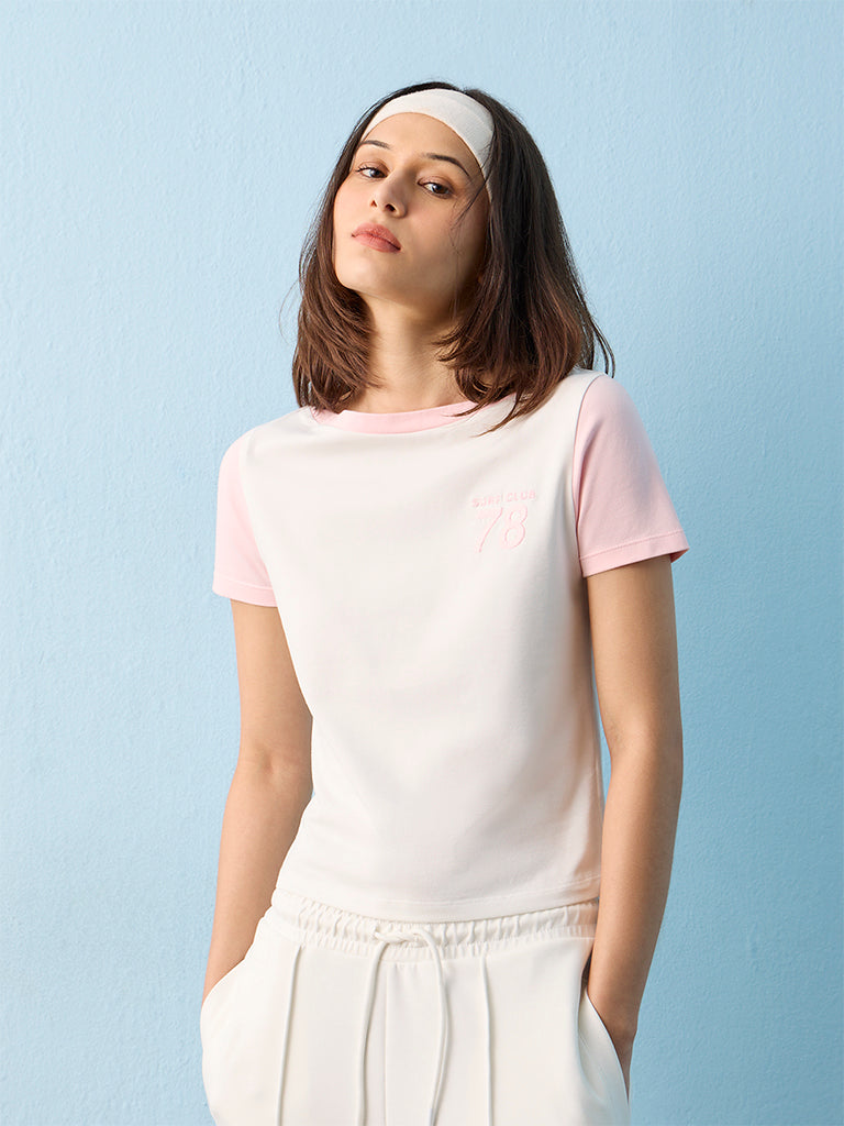 Nuoflexx White Embroidered Cotton-Blend T-Shirt