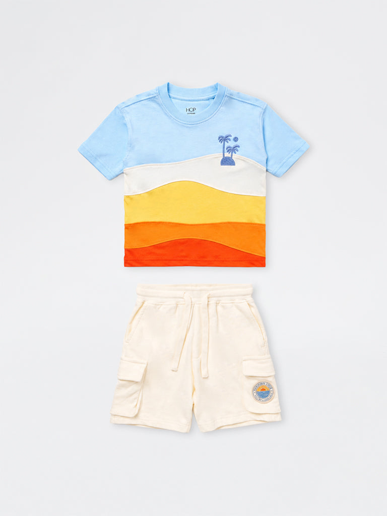 HOP Kids Boys Multicolour Cotton T-Shirt and Shorts Set
