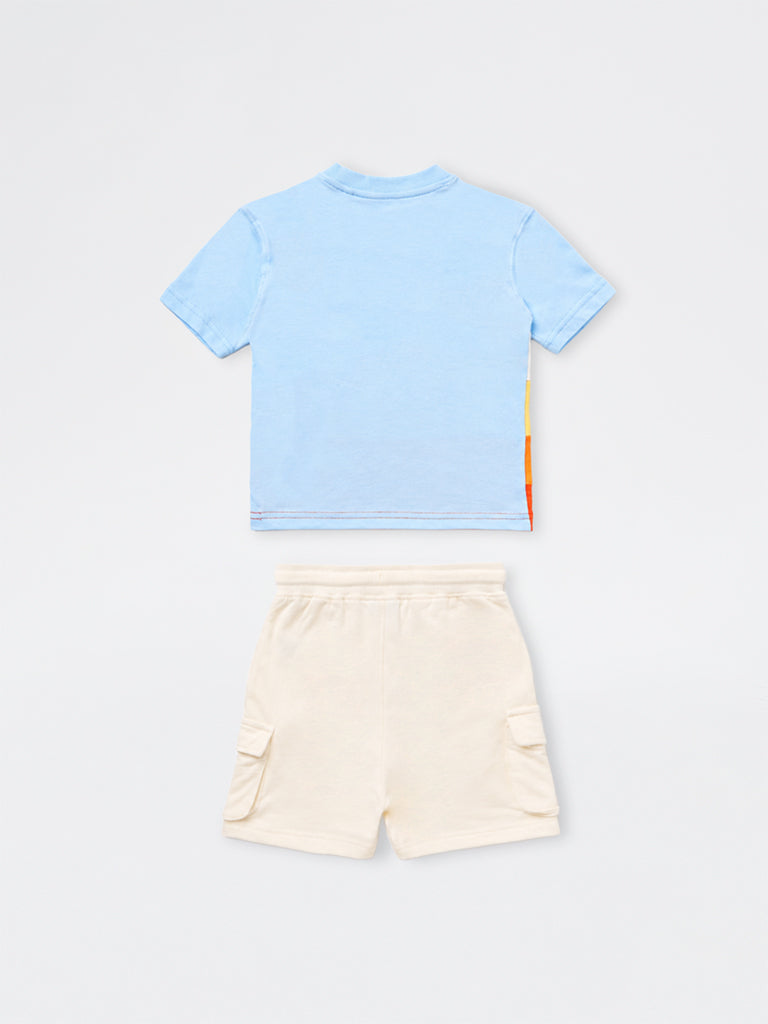 HOP Kids Boys Multicolour Cotton T-Shirt and Shorts Set