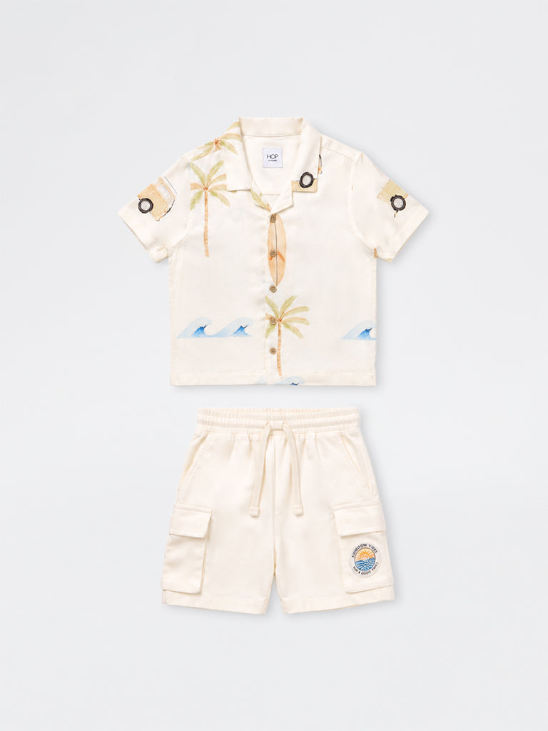 HOP Kids Boys Off-White Beach Theme Shirt