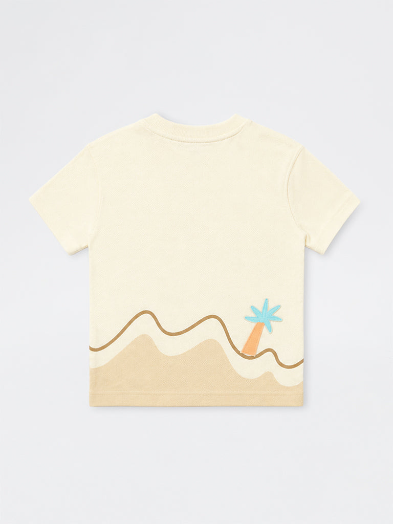 HOP Kids Boys Cream Text Design Cotton T-Shirt