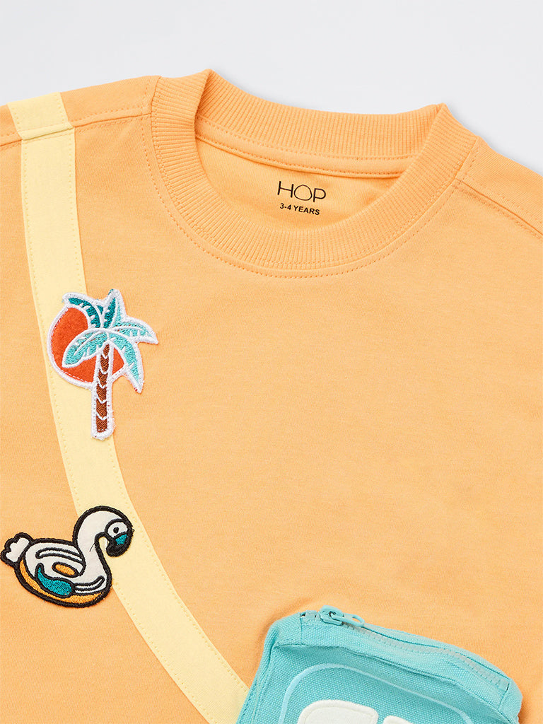 HOP Kids Boys Orange Sling-Bag Style Cotton T-Shirt