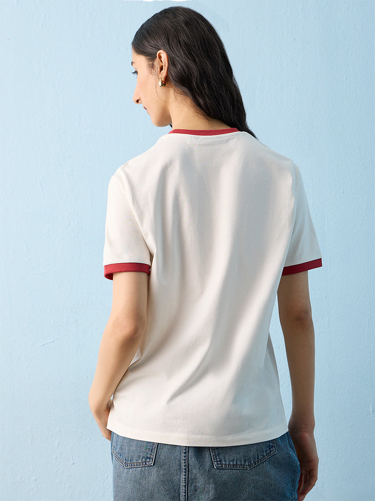 Nuon White Numerical Printed T-Shirt