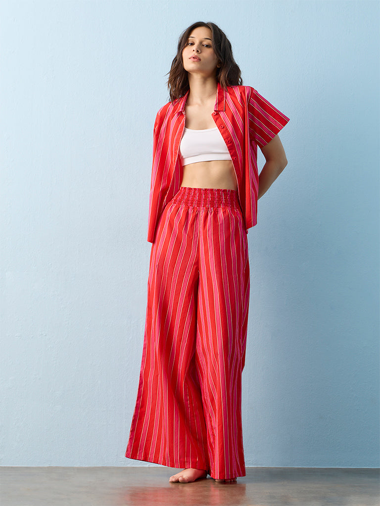 Superstar Coral Striped High-Rise Cotton Beach Pants