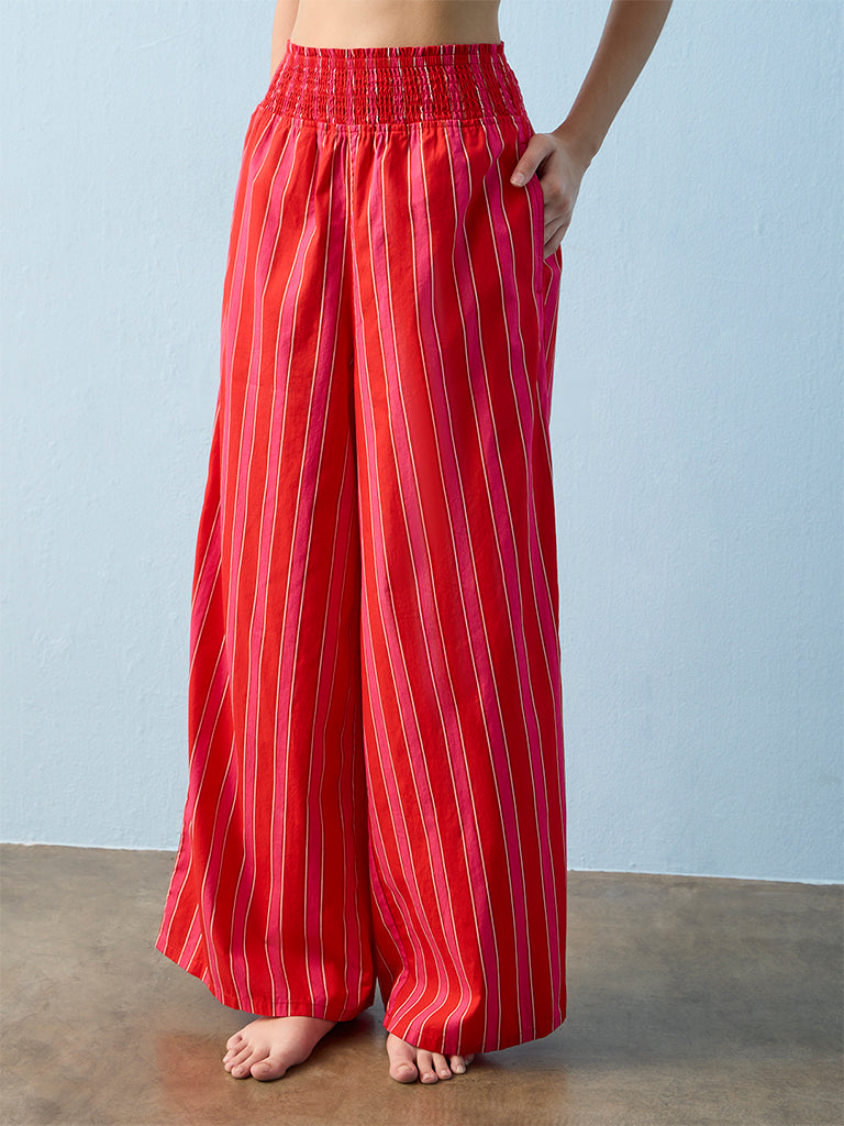 Superstar Coral Striped High-Rise Cotton Beach Pants