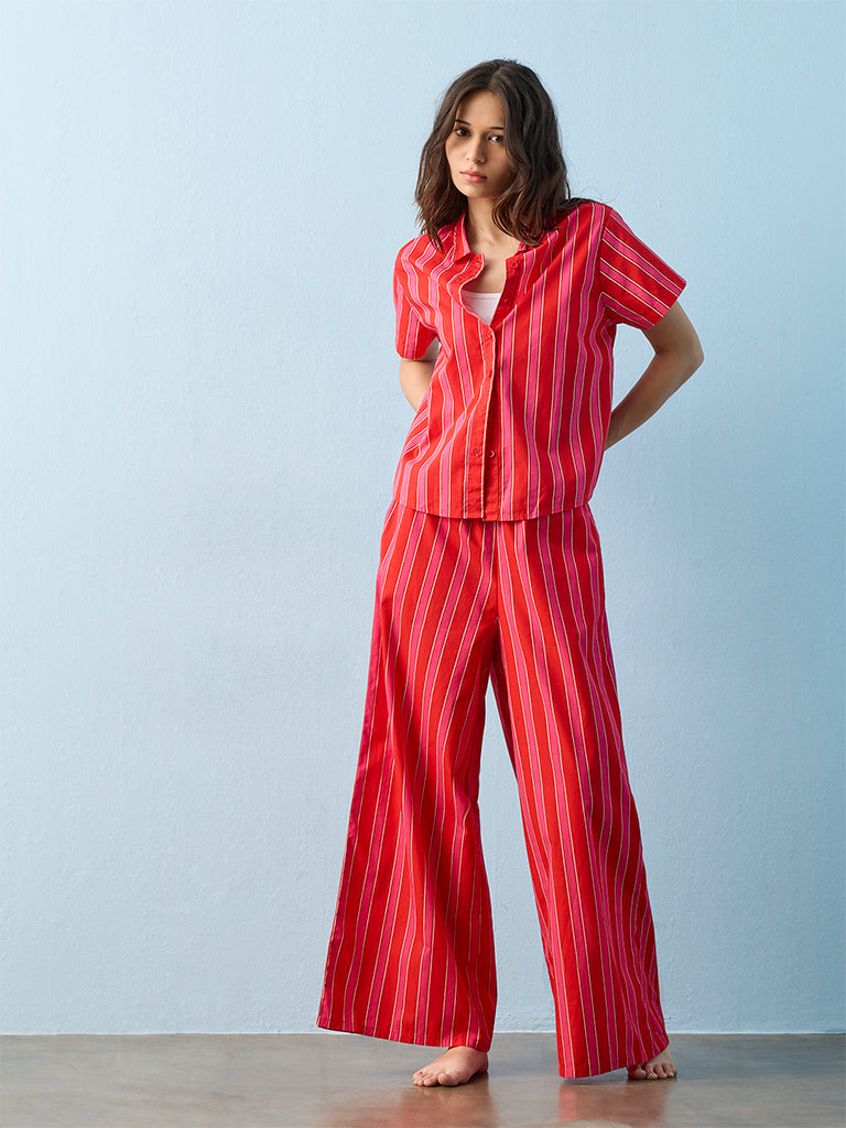Superstar Coral Stripe Pattern Cotton Beach Shirt