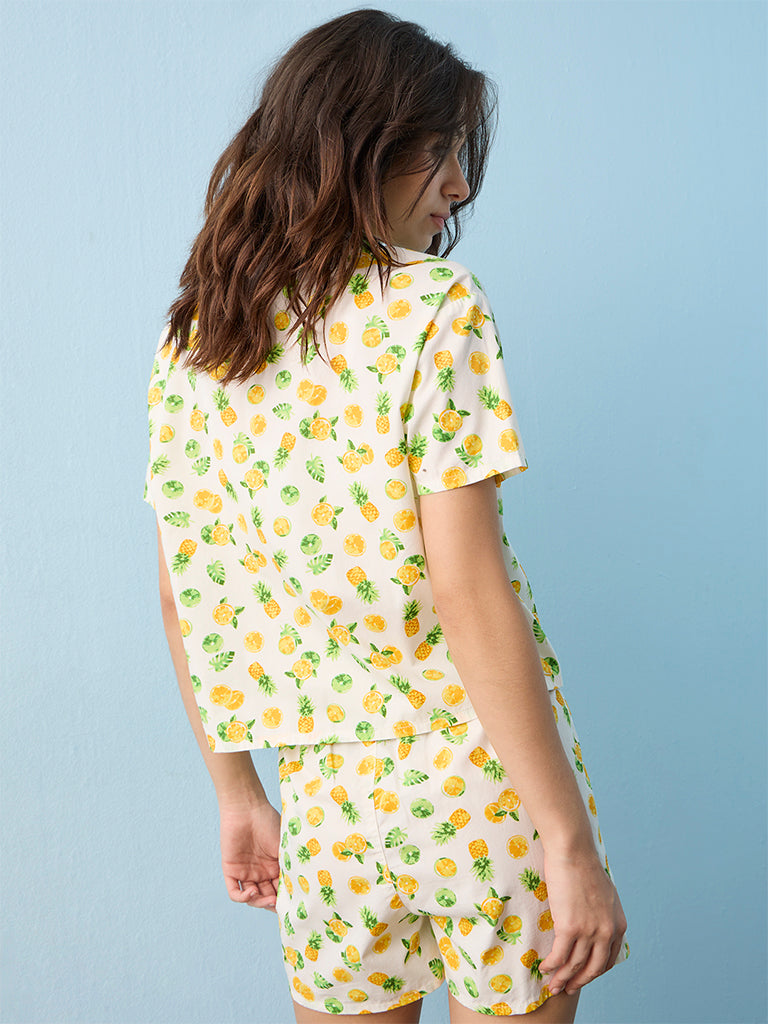 Superstar White Fruit Printed Cotton Beach Shirt