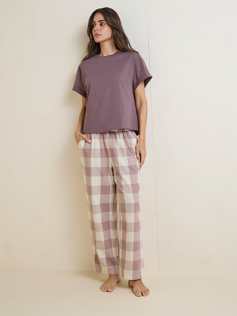 Wunderlove Mauve Solid Cotton T-Shirt