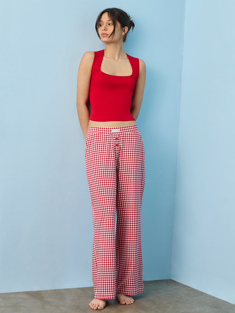 Superstar Red Solid Cotton-Blend Tank Top
