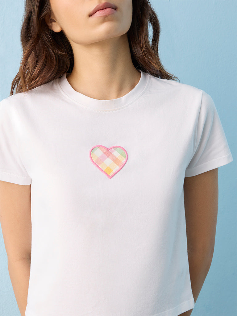Superstar White Heart Detail Cotton T-Shirt