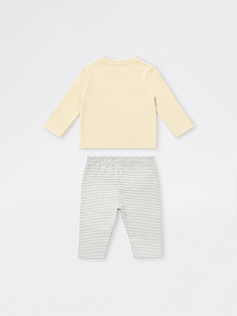 HOP Baby Boys Yellow Printed Cotton T-Shirt and Pants Set