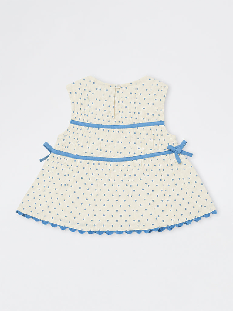 HOP Kids Girls White Polka Dot Printed Cotton Top