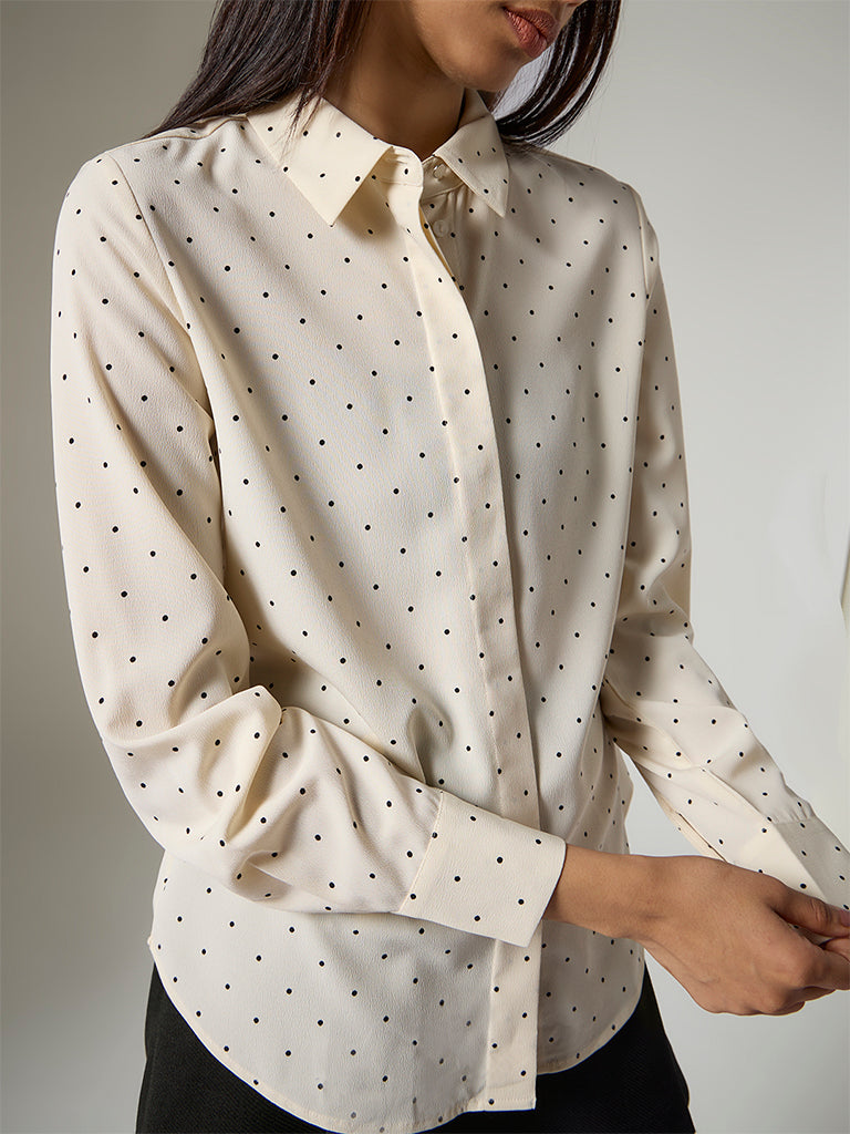 Wardrobe Cream Polka Dotted Shirt