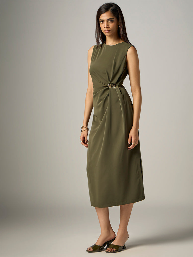 Wardrobe Olive Gold-Detail Straight Dress