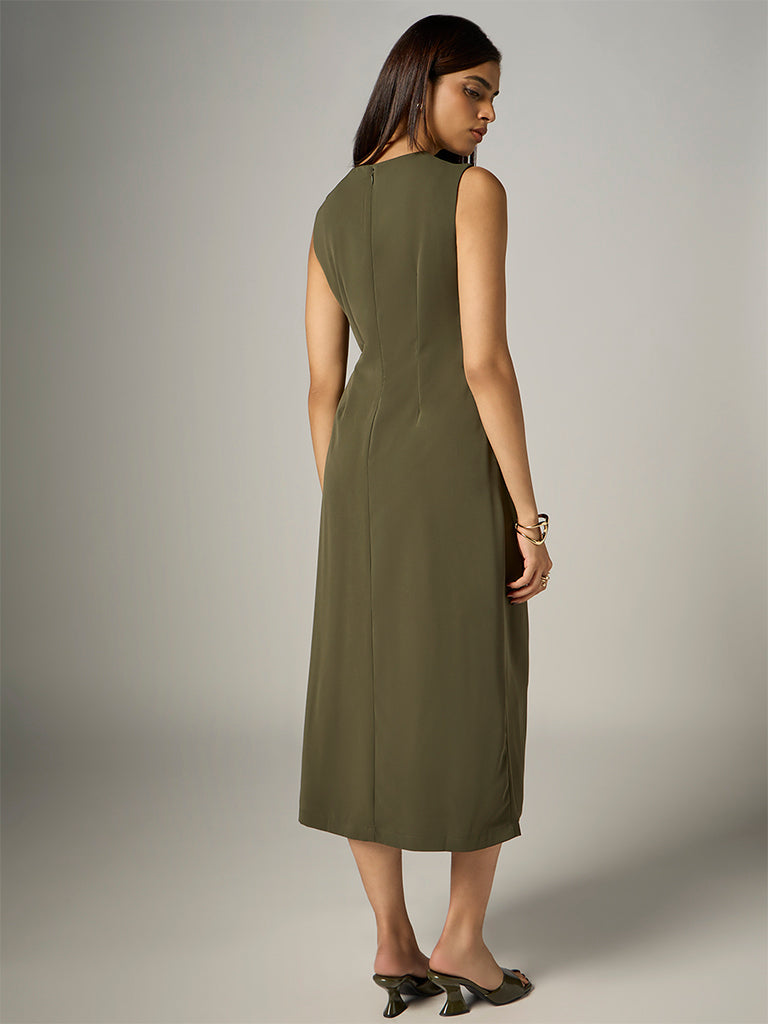 Wardrobe Olive Gold-Detail Straight Dress
