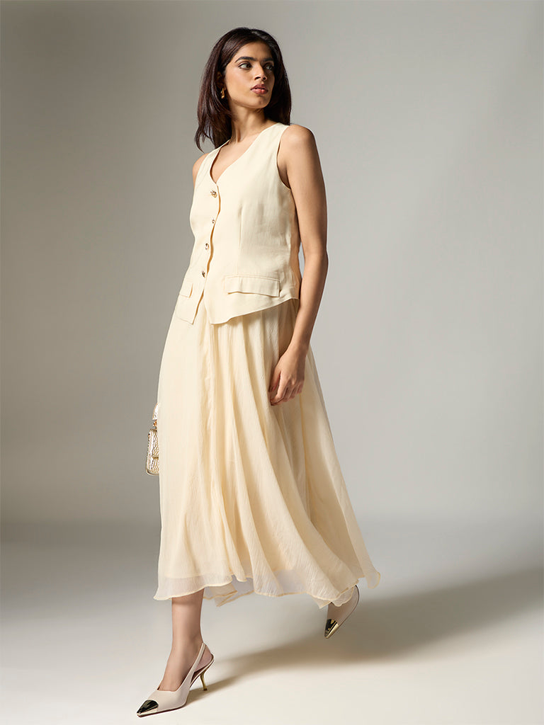 Wardrobe Cream Waistcoat-Style A-Line Dress