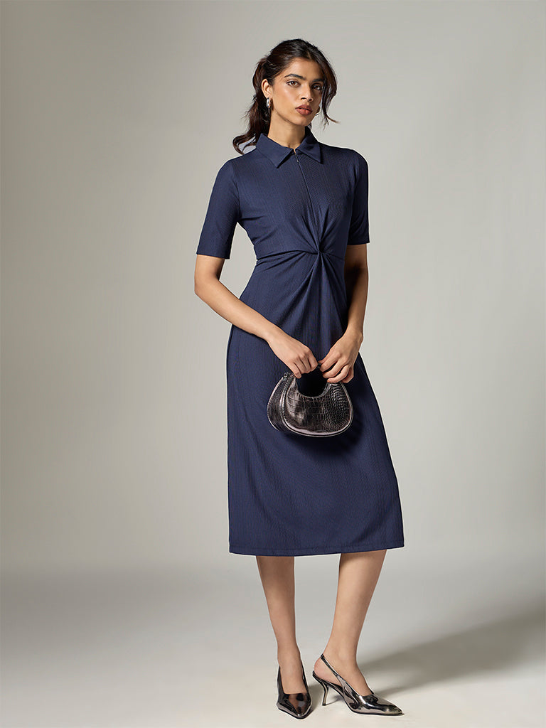 Wardrobe Indigo Knot-Detailed A-Line Dress
