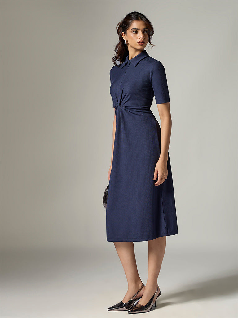 Wardrobe Indigo Knot-Detailed A-Line Dress