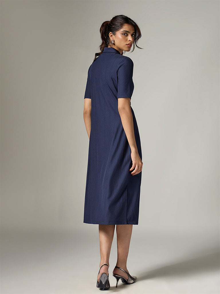 Wardrobe Indigo Knot-Detailed A-Line Dress