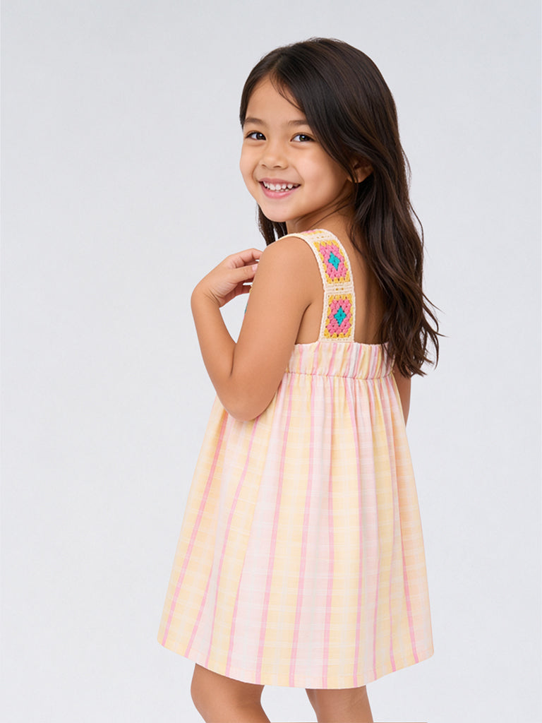 HOP Kids Girls  Multicolour Crochet Embroidered Cotton Top