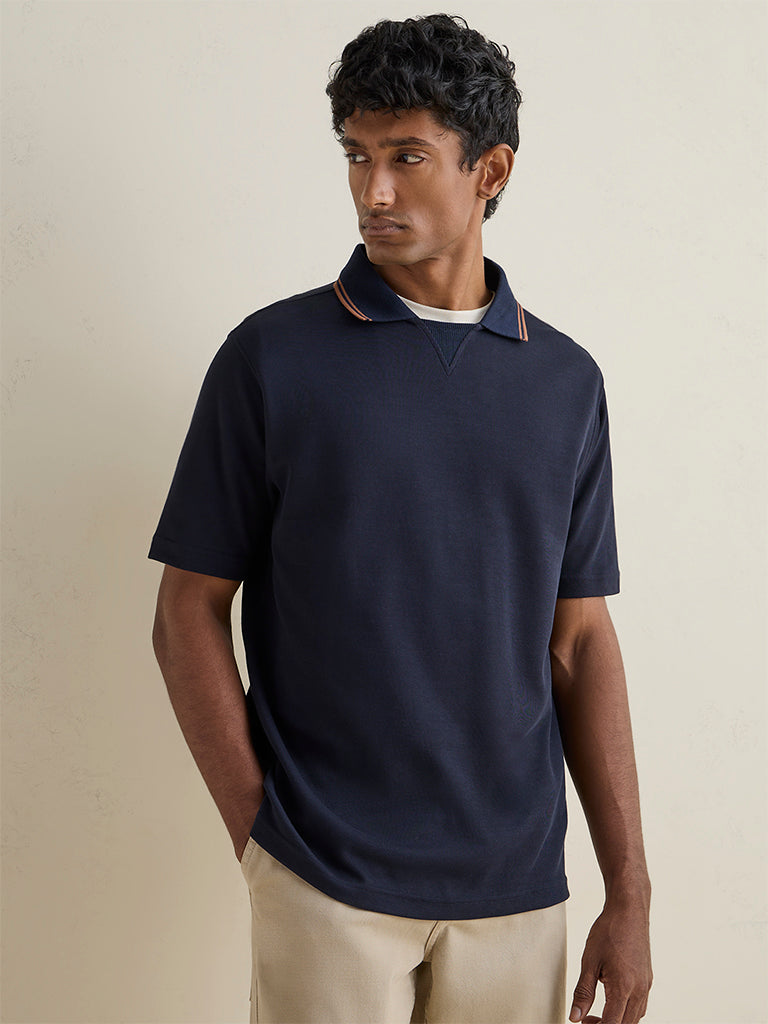 WES Casuals Navy Relaxed-Fit Cotton-Blend T-Shirt