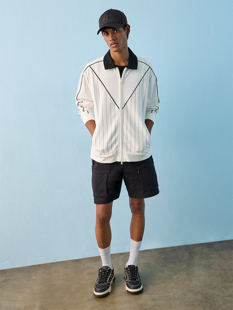 Nuoflexx White Striped Relaxed-Fit Jacket