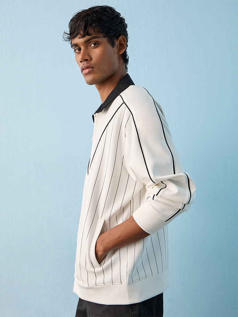 Nuoflexx White Striped Relaxed-Fit Jacket