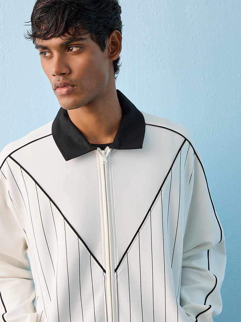 Nuoflexx White Striped Relaxed-Fit Jacket