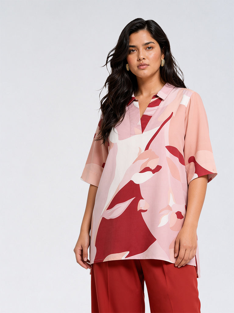 Diza Blush Pink Abstract Printed Tunic