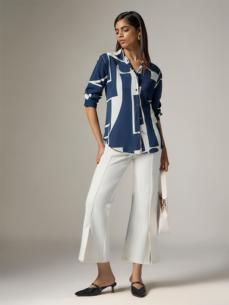 Wardrobe Navy Printed Shirt