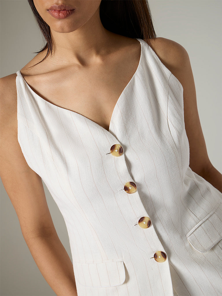 Wardrobe Ivory Striped Cotton-Blend Waistcoat