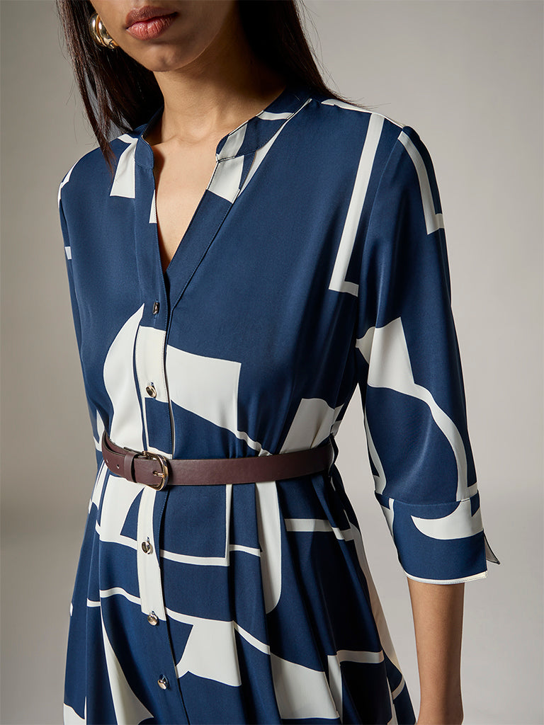 Wardrobe Navy Printed Shirt Dress with Belt