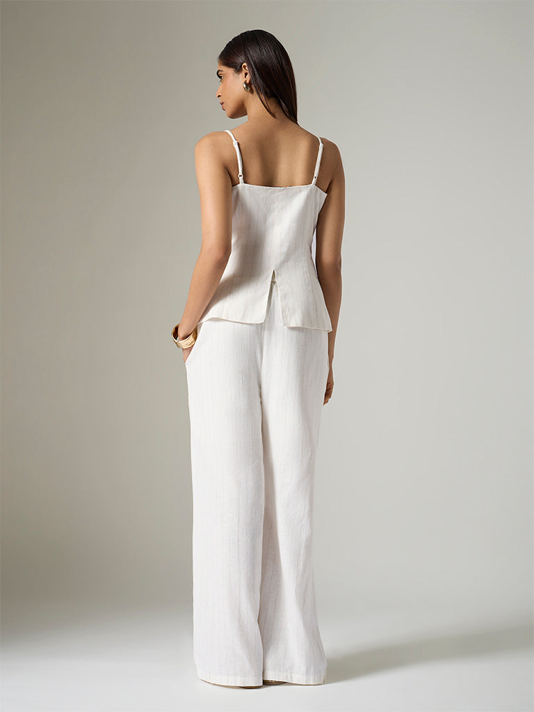 Wardrobe Ivory Striped High-Rise Cotton-Blend Trousers