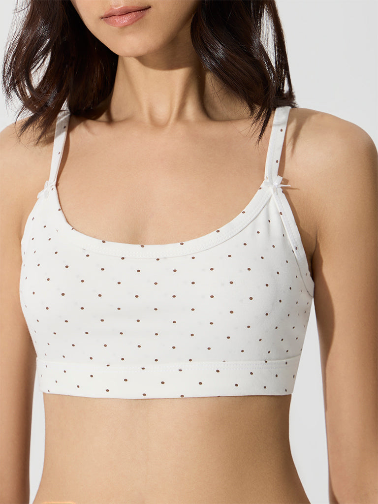 Superstar White Polka Dot Cotton-Blend Crop Top Bra - Pack of 2