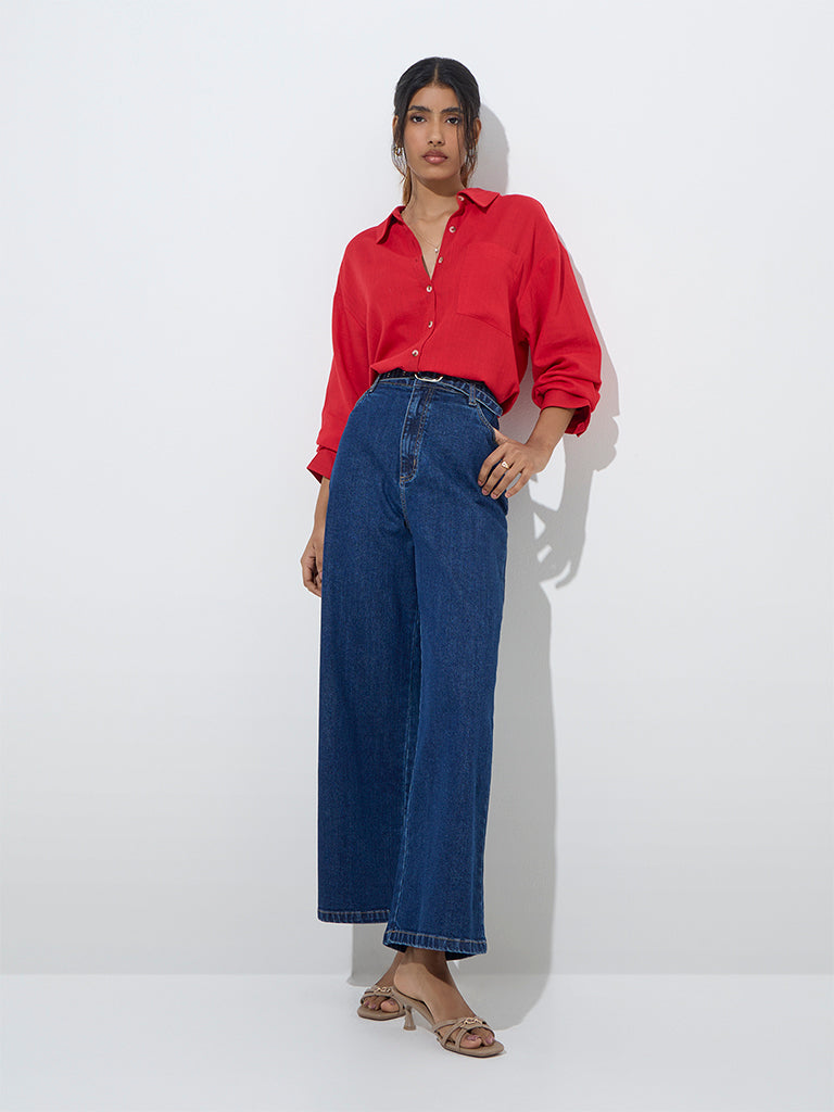 LOV Dark Blue Wide Leg - Fit High - Rise Jeans