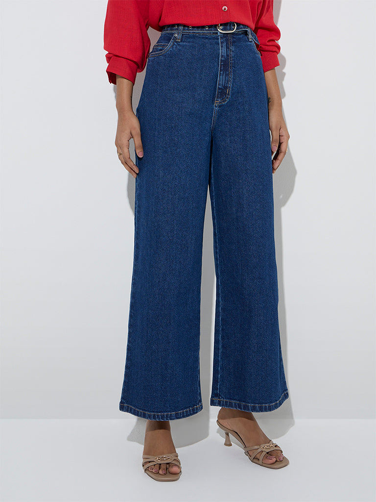 LOV Dark Blue Wide Leg - Fit High - Rise Jeans