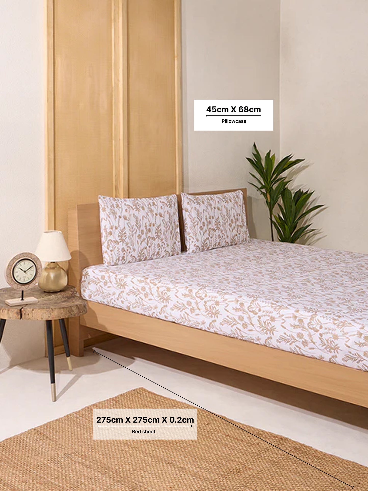 Westside Home Beige Design King Bed Flat Sheet and Pillowcase Set