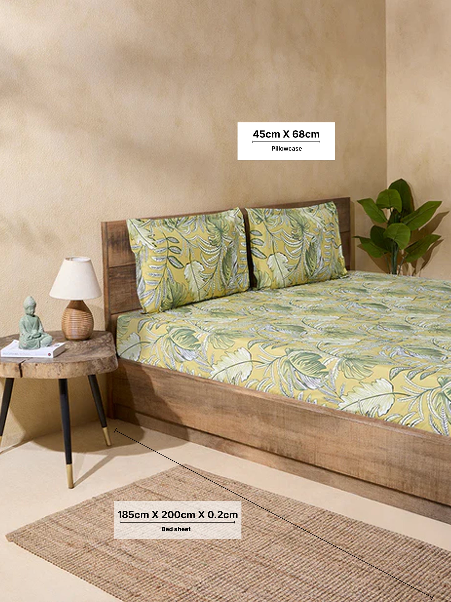 Westside Home Yellow Printed King Bed Fitted Sheet and Pillowcase Set