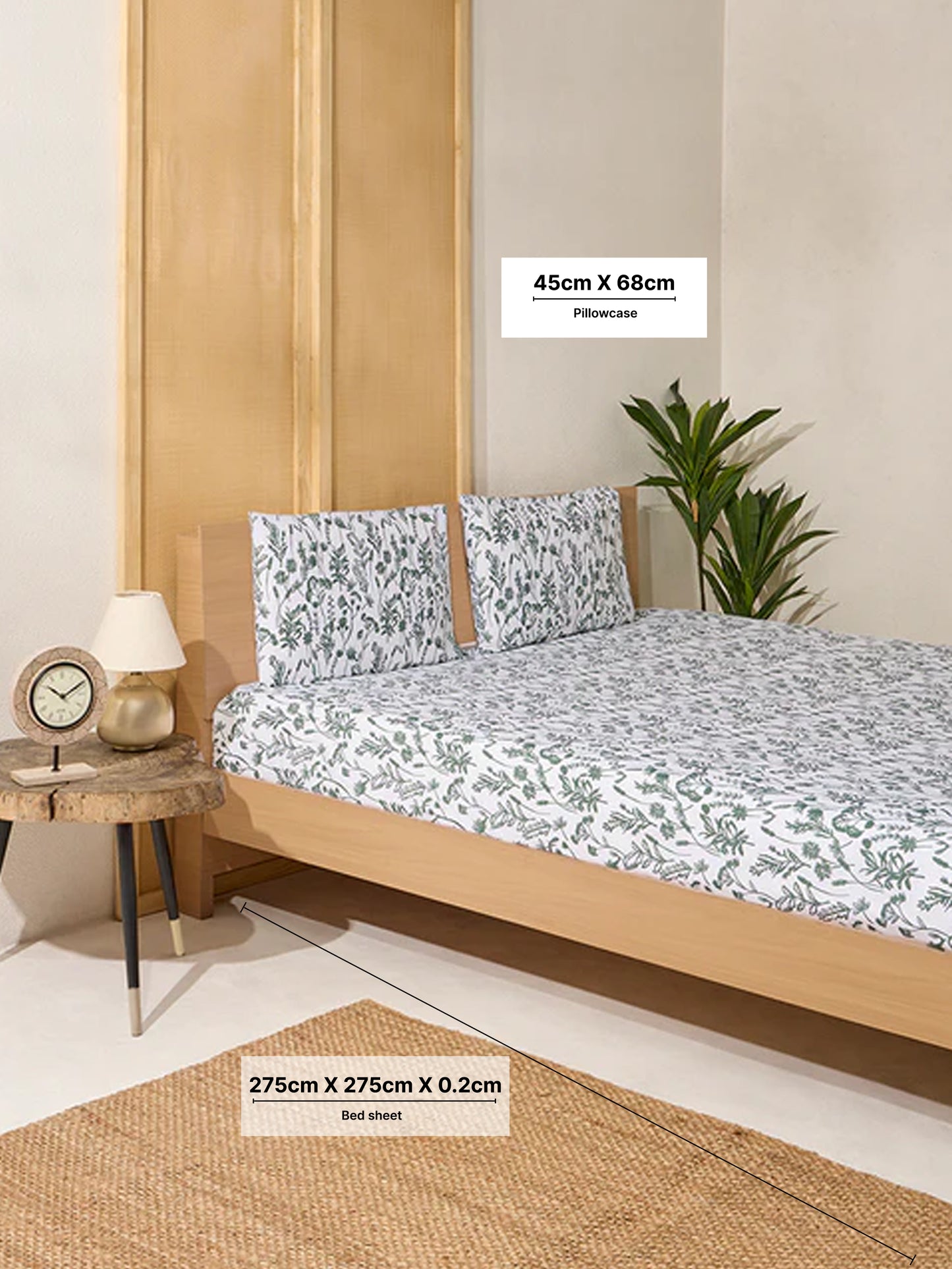 Westside Home Dark Green Printed King Bed Flat Sheet and Pillowcase Set