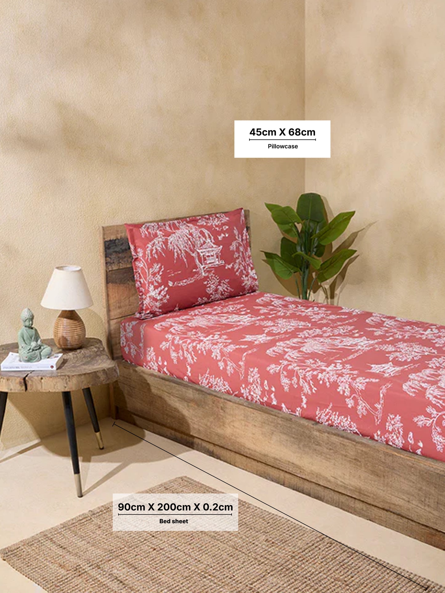 Westside Home Rust Printed Single Bed Fitted Sheet and Pillowcase Set